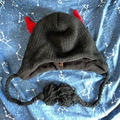 New Without Tags; Rising International Black Winter Hat With Devil Horns! No Rips, Stains Or Any Damages. From A Smoke Free Home. Black Winter Hat, Devil Horns, Women Rising, Winter Hat, Black Red, Winter Hats, Black And Red, Women Accessories, Tags