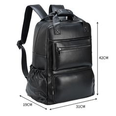 Woosir Men Black Leather Backpack Casual Leather Laptop Bag For School, Black Backpack With Luggage Sleeve For School, Black School Backpack With Luggage Sleeve, Black Backpack For School With Luggage Sleeve, Classic School Backpack With Luggage Sleeve, Multifunctional Business Laptop Bag With Zipper, Classic Large Capacity Backpack For School, Classic School Backpack With Large Capacity, Classic Large Capacity School Backpack