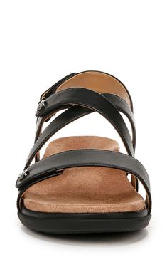 Adjustable straps offer a customized fit in a sleek leather sandal grounded by a contoured footbed and subtle wedge heel. 1 1/2" heel; 3/4" platform Adjustable straps with hook-and-loop closures Contoured footbed with arch support Leather upper/synthetic lining/rubber sole Imported Leather Working Group certified This product meets Nordstrom Responsible Sourcing and Manufacturing criteria: made with practices that meet higher environmental or social standards Cushioned Slingback Wedge Sandals In Synthetic, Cushioned Slingback Wedge Sandals, Synthetic Slingback Wedge Sandals With Heel Strap, Slingback Synthetic Wedge Sandals With Cushioned Footbed, Slingback Wedge Sandals With Cushioned Footbed, Synthetic Double Strap Wedge Sandals With Heel Strap, Double Strap Wedge Sandals With Heel Loop, Medium Width Slingback Sandals With Arch Support, Black Slingback Sandals With Arch Support