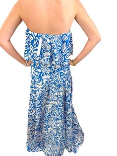 Summer Strapless Midi Dress For Vacation, Chic Bandeau Midi Dress For Beach, Stretch Off-shoulder Vacation Dress, Stretch Bandeau Dress For Vacation, Stretch Bandeau Vacation Dresses, Vacation Stretch Bandeau Dress, Casual Flowy Strapless Dress For Vacation, Strapless Sundress Midi Dress For Day Out, Strapless Sundress Midi For Day Out