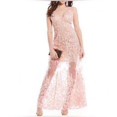 Blush Pink Cocktail Dress Never Worn Pink V-neck Cocktail Evening Dress, Blush V-neck Dress For Party, Blush V-neck Party Dress, Spring Lace Cocktail Evening Dress, Glamorous Lace Evening Dress For Spring, Sheer Evening Dress For Spring, Spring Pink Lace Evening Dress, Pink Lace Evening Dress For Spring, Sheer Pink Gala Dress