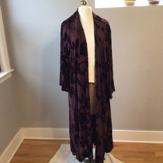 A Lightweight, Velvet Burnout Kimono Has Wispy Effortless Styling Appeal. Velvet Burnout Fabric Open Front 3/4 Bell Sleeves Nylon/Polyester/Spandex Wash Cold; Line Dry Imported Plus Size Kimono Plus Sz 5/6 Buy Any 3 Closet Items And Get Free Shipping Burgundy Fitted Long Sleeve Outerwear, Fitted Burgundy Outerwear For Party, Fitted Burgundy Party Outerwear, Purple Outerwear For Evening In Fall, Plus Size Kimono, Burnout Fabric, Velvet Kimono, Velvet Burnout, Burnout Velvet