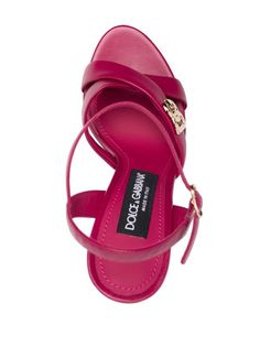 Dolce & Gabbana logo-plaque Platform Sandals - Farfetch Luxury Pink Heels With Buckle Closure, Designer Pink Heels With Buckle Closure, Luxury Pink Sandals With Heel Strap, Leather Platform Sandals, Pink Sandals, Stiletto Sandals, Gold Heels, Dolce E Gabbana, Leather Design