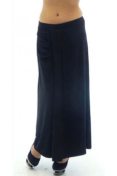 Black jersey skirt with elastic waist. The skirt is with length to under the ankles. The model is with trapeze-looking cut. The front part of the skirt has small horizontal tucks and fakes two layers of fabric. Modest Long Skirt With Elastic Waistband, Ankle-length Solid Lined Skirt, Fitted Maxi Length Bottoms With Side Slits, Fitted Maxi Bottoms With Elastic Waistband, Modest Midi Flowy Skirt, Modest Flowy Midi Skirt, Solid Ankle-length Lined Skirt, Solid Color Ankle-length Lined Skirt, Solid Ruched Midi Skirt