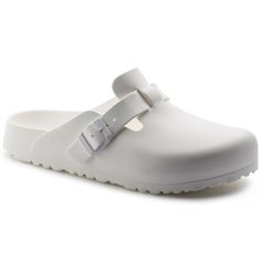 Our best-selling clog in an ultra-lightweight style. The Boston EVA is made from water-friendly material giving you a flexible design built on the contoured footbed you love most. The perfect pair for pre-workout post-practice and all the rest days in between. Contoured footbed for legendary BIRKENSTOCK support Style made from single piece of EVA Water-friendly flexible & lightweight Adjustable strap with tonal pin buckle Made in Germany Sporty Slip-resistant Clogs For Outdoor Activities, Sporty White Clogs For Summer, White Sporty Clogs For Summer, Sporty White Summer Clogs, Functional Clogs With Arch Support For Outdoor Activities, Sporty Waterproof Synthetic Clogs, Sporty Non-slip Clogs For Outdoor Activities, Waterproof Functional Clogs For Sports, Breathable Synthetic Clogs