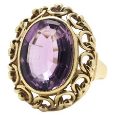 Vintage 14kt. yellow gold 6.30 carats amethyst ladies ring, set in bezel setting, featuring knot decorative motifs. Made in Circa 1970's Hallmarked with 585 mark ( A standard for 14 kt gold). Dimensions - Finger Size (UK) = O (US) = 7 1/2 (EU) =55 1/4 Size: 2.8 x 2 x 1.2 cm Weight: 8.00 grams Amethyst - Cut - Oval faceted Carat weight: 6.30 carats Treatment is not indicated. Condition: Pre-owned, has some wear from general usage, good condition overall. Knots were a popular decorative motif in 1 1970s Rings, Ladies Ring, Bezel Setting, Cocktail Rings, Ring Set, Women Rings, Personal Style, Jewelry Rings, Amethyst