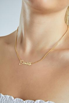 GOLD NAME NECKLACE  NAME PLATE NECKLACE 📌 Handmade  item 📌Materials: Gold, Silver, Rose gold , Stainless steel 📌Free Shipping over 35$ 📌Waterproof 📌Hypoallergenic You can wear gym, pool, shower or everywhere . 📌Anti tarnish  📌 If you like things dainty, you just found your new favorite necklace. HOW TO ORDER In the 1st drop down menu , select the option that has chain length Simply use the 'PERSONALIZED BOX' TO let us know the NAME that you would like . OTHER INFORMATION The length option Gym Pool, Name Plate Necklace, Pool Shower, Necklace Name, Gold Name Necklace, Nameplate Necklace, Plate Necklace, Name Jewelry, Necklace Handmade