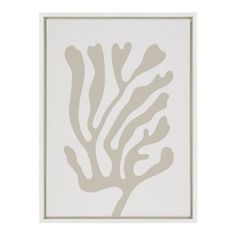 a white and beige wall hanging on the side of a wall with an abstract design