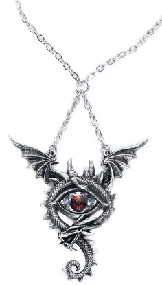 PRICES MAY VARY. The penetrating stare of this fire-eyed lacertilia of chaos would burn straight through the most formidable opponent to defiantly face it. A large, polished pewter, spread-eagled dragon pendant with a deep red-pupiled Swarovski crystal eye set at its centre, suspended from a short split chain leading to an 18" (46cm) trace chain. Approximate Dimensions: Height 3.39" x Width 2.95 " x Depth 0.67" The penetrating stare of this fire-eyed lacertilia of chaos would burn straight throu Eye Of The Dragon, Alchemy Gothic Jewelry, Fire Eyes, Alchemy Gothic, Swarovski Pendant, Alternative Jewelry, Crystal Eye, Pewter Pendant, Dragon Necklace