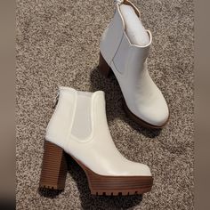 Beautiful Nwt, Faux Leather White Brown Platform Ankle Boots. Size 6.5 Black Wedge Boots, Black Suede Ankle Boots, Brown Leather Ankle Boots, Buckle Ankle Boots, Grey Boots, Black Chelsea Boots, Pull On Boots, Platform Ankle Boots, Brown Ankle Boots