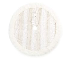 a round white rug with fringes on the top and bottom, against a white background