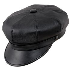 A vintage, Harley style, motorcycle hat made of 100% high quality natural leather. Genuine leather and small ventilation eyelets on the sides make this headgear a very breathable one. Inside the 8 panels crown there is a viscose lining and a leather sweatband. On the sides of the crown there are dark, oxidized finish buttons. This model is inspired by retro motorcycle headgears, Harley style caps. A good choice not only for driving a cruiser motorbike, but also for everyday use. This cap is avai Black Biker Cap, Adjustable Cap For Biker Events, Black Leather Hat With High Crown, Adjustable Black Motorcycle Hat, Black Motorcycle Cap, Black Leather Vintage Hat, Paperboy Cap, Retro Motorcycle, Cap Hats