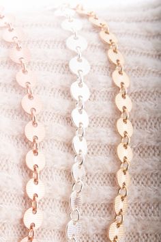 Texture Sequin Coin Chain by Foot for Permanent Jewelry, Permanent Bracelet 3mm coin Choose from sterling silver, gold filled and rose gold filled 20.5 gauge and 22 gauge will fit through  Available from 3, 5, 10, 15, 20 and 25 feet Rose Gold Round Bracelet With Delicate Chain, Permanent Anklet, Permanent Bracelet, Permanent Jewelry, Branding Shoot, Bracelet Shop, Jump Rings, Sterling Silber, Anklets