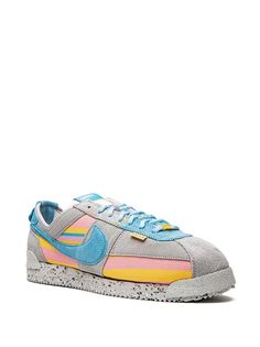 Nike x Union Cortez "Grey/Blue" Sneakers - Farfetch Cortez Sneakers, Bread Packaging, Swoosh Logo, Blue Sneakers, Sneakers Grey, Gray Suede, Grey Blue, Patch Logo, Sneakers Fashion