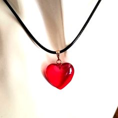 Cord Pendant Necklace, Handmade Red Heart-shaped Jewelry, Handmade Red Heart Cut Jewelry, Valentine's Day Red Heart Necklace, Handmade Red Necklaces For Valentine's Day, Adjustable Red Heart Necklace Gift, Adjustable Red Heart Necklace For Gift, Adjustable Red Heart Necklace, Handmade Heart Necklace For Valentine's Day