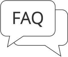 a speech bubble with the word faq written in black and white text below it