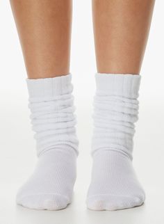 BEST-EVER SLOUCHY CREW SOCK | Aritzia White Slouch Socks, Aritzia Socks, Scrunched Up Socks, Crew Socks With Sneakers Outfit, Christian Wishlist, Fendi Socks, Slouchy Socks, White Sneakers Outfit, Dr Wardrobe