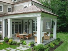 a house with a covered patio in the yard