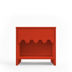 a red nightstand with an open shelf on one side