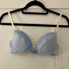 New With Tags 36b Elegant Light Blue Padded Bra, Elegant Light Blue Bra With Padded Cups, Elegant Fitted Blue Bra, Elegant Light Blue Bra, Elegant Blue Spring Bra, Elegant Blue Bra For Spring, Blue Fitted Bra Partially Lined, Blue Fitted Partially Lined Bra, Fitted Blue Bra With Padded Cups