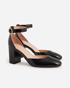 J.Crew: Maise Ankle-strap Heels In Leather For Women Mary Jane Heels With Ankle Strap And Buckle Closure, Mary Jane Heels With Buckle Closure And Ankle Strap, Chic Ankle Strap Sandals For Office, Chic Ankle Strap Heels With Sculpted Heel, Chic Heels With Sculpted Heel And Ankle Strap, Leather Heels With Heel Strap, Sleek Low Heel Heels With Buckle Closure, Chic Court Shoes With Padded Open Heel, Mary Jane Block Heels With Ankle Strap For Work