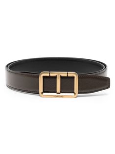 chocolate brown calf leather logo-buckle fastening gold-tone hardware punched holes adjustable fit Belt Brown, Leather Logo, Hole Punch, Chocolate Brown, Tom Ford, Leather Belt, Calf Leather, Mens Accessories, Gold Tones