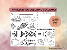 a thanksgiving coloring page with the words, blessing and other things to be drawn on it