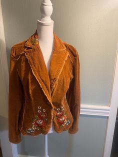 Vintage funky boho hippie corduroy flower embroidered jacket -size small Bohemian Floral Print Outerwear For Fall, Fitted Bohemian Outerwear With Floral Embroidery, Spring Casual Corduroy Blazer, Casual Spring Corduroy Blazer, Casual Corduroy Blazer For Spring, Spring Corduroy Long Sleeve Blazer, Fitted Corduroy Spring Outerwear, Casual Embroidered Blazer For Fall, Fitted Corduroy Outerwear For Spring