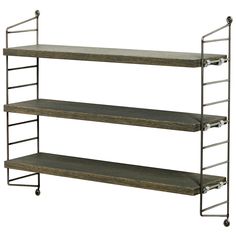 three tiered metal shelf with wheels and wood shelves on each side, isolated against a white background