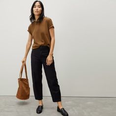 The Fatigue Barrel Pant Black – Everlane Everlane Outfit, Dressed For My Day, Drape Pants, 21st Dresses, Wide Leg Cropped Pants, Military Inspired, Work Wardrobe, Work Outfits, My Day