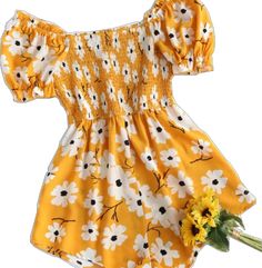 Cute Daisy Print Summer Tops, Floral Romper, So Cute, Rompers, Collage, Floral, Pins, Gold, Women Shopping