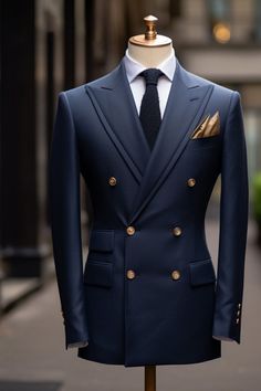 Awesome Suits For Men, Navy Blue Double Breasted Tuxedo, New Suits For Men, Suite Ideas For Men, Cobalt Blue Suit Men, Navy Blue Double Breasted Suit Men, Mens Suits Style Modern Fashion Looks, Expensive Suits Men Luxury, Double Press Suit Men