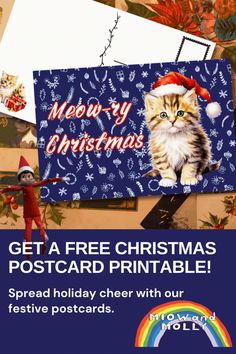 a christmas postcard with a cat on it