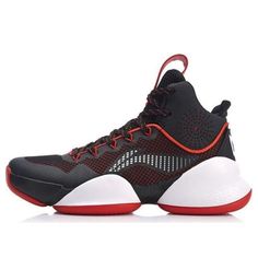 Li-Ning Airstrike 5 High-Top Black/Red ABAN045-4 (SNKR/Mid Top/Basketball/Professional) Dynamic Basketball Shoes With Shock Absorption For Light Sports, Breathable Dynamic Basketball Shoes For Sports, Dynamic Breathable Basketball Shoes For Sports, Dynamic Breathable Basketball Shoes, Dynamic Breathable Lace-up Basketball Shoes, Breathable Mid-top Basketball Shoes For Outdoor Activities, Red Training Sneakers With Shock Absorption, Red High-top Functional Basketball Shoes, Red Breathable Mid-top Basketball Shoes