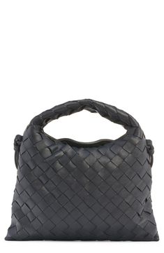 This slightly slouchy hobo bag in a scaled-down silhouette for just the essentials is handwoven in the label's iconic Intrecciato style from soft calfskin. Magnetic closure Top carry handle; removable, adjustable crossbody strap Interior zip pocket Calfskin-leather lining Leather Made in Italy Designer Handbags Designer Pouch Hobo Bag With Detachable Handle, Designer Hobo Bag With Round Handle, Evening Shoulder Bag With Double Handle In Woven Leather, Chic Woven Leather Hobo Bag For Evening, Evening Shoulder Bag With Double Handle And Woven Leather, Evening Double Handle Woven Leather Shoulder Bag, Everyday Top Handle Hobo Bag With Intrecciato Weave, Evening Shoulder Bag With Woven Leather And Round Handle, Evening Woven Leather Shoulder Bag With Round Handle