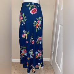 New W/ Tags - Ambience Apparel - Blue Floral Skirt - Size L Waist: 32” Please Note The Back Side Of Skirt Has An Elastic Waistband That Provides Stretches Skirt To 36” Length: Approximately 38” 100% Polyester Hand Wash Cold Fitted Floral Print Skirt For Vacation, Floral Print Non-stretch High Waist Skirt, Casual Fitted Multicolor Maxi Skirt, Fitted Multicolor Casual Maxi Skirt, Fitted Casual Multicolor Maxi Skirt, Blue Fitted Casual Maxi Skirt, Blue Floral Print Long Skirt, Fitted Blue Skirt For Spring, Spring Floral Print Stretch Maxi Skirt