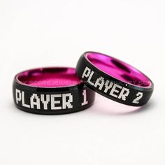 Player 1 Player 2 Rings, Gamer Rings, Pink Tungsten Rings, Black Wedding Bands, Couple Ring Set Gamer Rings Customizable Black Promise Jewelry, Black Personalized Jewelry For Wedding, Personalized Black Jewelry For Wedding, Personalized Black Wedding Jewelry, Black Couples Rings For Gift, Black Couples Rings For Gifts, Couples' Black Promise Rings, Customizable Black Wedding Jewelry, Customizable Black Rings For Gifts