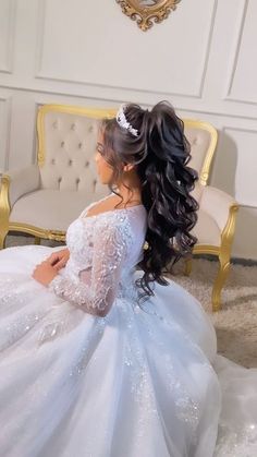 Wedding Hair Long Half Up Half Down, Princess Hair With Tiara, Wedding Princess Hair, Wedding Hairstyles For Veils, Wedding Hairstyles With Crown Tiaras, Princess Hairstyles With Tiara, Bride Hairstyles With Tiara, Bridal Hairstyles With Crown, Bridal Hairstyles With Tiara