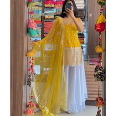 Yellow Punjabi Top Salwar Kameez Readymade Stitched Sharara - Etsy Yellow Punjabi Suit, Garara Dress, White Sharara, Yellow Sharara, Mayon Dresses, Sharara Dress, Yellow Kurti, Haldi Dress, Haldi Outfits