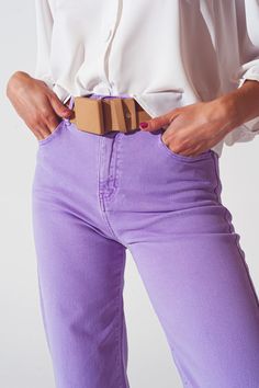 Add a pop of color to your casual wardrobe with these trendy Wide Leg Jeans in Purple. Made from a comfortable blend of 94% cotton, 5% polyester, and 1% elastane, these jeans offer a regular fit with a high waist and ankle-length design, ensuring comfort and style for everyday wear. The relaxed fit and wide-leg silhouette create a fashionable and versatile look, perfect for any casual occasion. Designed to run true to size, our model, with measurements 33-24-35 and height 5'8", is wearing a size Types Of Jeans, Purple Jeans, Ankle Length Jeans, Online Fashion Boutique, Green Nails, Estilo Casual, Belted Dress, Hat Hairstyles, Casual Jeans