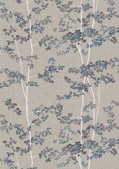 a wallpaper with blue and grey leaves on the back ground, in front of a gray background