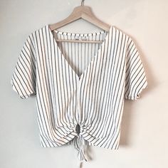 Black And White, Cropped With Tie. Basically New Without Tags; Worn Once- Bought Just A Few Months Ago. Zara Striped V-neck Tops, Zara White V-neck Crop Top, Zara Striped Beach Tops, Zara Striped Tops For Beach, Zara Black Tops For Vacation, Zara Blouse, Zara White, Crop Blouse, Zara Tops