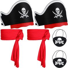 pirate hat with bandana and skull on it