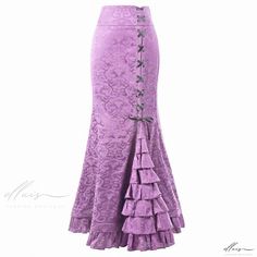 Elluis - Victorian Maxi Dress: Exquisitely Embroidered Halloween Steampunk Midi Skirt with Retro Gothic Mermaid Twist Mermaid Twist, Gothic Mermaid, Halloween Steampunk, Embroidered Halloween, Fishtail Skirt, Light Purple, Midi Skirt, Mermaid, Dress Outfits