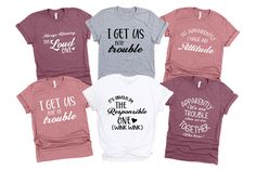 "I Get Us Into Trouble Shirts, Funny Family Shirt, Best Friends Tee, Group Trip T-shirt, Bachelorette Shirt, Roommate Shirt, Besties Shirts, Bachelorette Shirt, best friend gift, Best Friends Tee, Besties Shirts, drinking shirts, Funny Family Shirt, girl party shirts, girl trip t-shirts, Group Trip T-shirt, I GetUs Into Trouble, Matching  Party Tee, Roommate Shirt, Vacation Shirt  Hi! Welcome to my store, I'm delighted to see you here. My store's main goal is to make you happy. I see you as a friend, not just a customer. Please contact me if you have any questions or want to get a custom-made design. If you liked the design but didn't like the shirt color I have, please contact me. I will do my best to make you satisfied.   Use \"Add message to seller\" link on the checkout page to message White Tri-blend Top With Funny Print, Besties Shirts, Group Trip, Girl Trip, Bachelorette Shirt, Friends Tee, Funny Family, Shirt Girl, Bachelorette Shirts