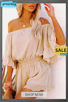 Demure Off The Shoulder Chiffon Romper Chiffon Romper, Style Upgrade, Half Sleeves, Fitness Fashion, Neck T Shirt, Off The Shoulder, Fall Outfits, Casual Wear, Types Of Sleeves