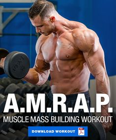 a man is pumping his muscles with the words muscle mass building workout