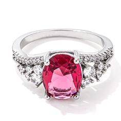 LOVCIA Forever Brilliance 3.25ct. Rhodium Plated Raspberry CZ Ring Radiant Cut Ring, Pink Engagement, Back Jewelry, Ring Pendant Necklace, Ring Oval, Cz Ring, Pink Ring, Brass Jewelry, Pricing Jewelry