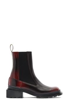 This taller version of the Chelsea boot built from lightweight leather with a satin-sheen finish is sure to be a perennial favorite. It is set on a grooved sole with deep cleats and a blocky heel that gives you sturdy comfort all day long. Elastic gore insets Leather and textile upper/synthetic lining and sole Imported Fall Boots With Red Sole In Calf Leather, Fall Calf Leather Boots With Red Sole, Red Leather Chelsea Boots For Fall, Luxury Red Boots For Fall, Red Calf Leather Boots For Fall, Designer Red Boots For Fall, Chelsea Boot Women, Black Cherry, Chelsea Boot