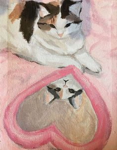 a painting of a cat laying on top of a pink object